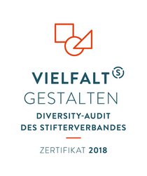 Logo mit dem Schriftzug: Vielfalt Gestalten - Diversity-Audit des Stifterverbandes - Zertifikat 2018