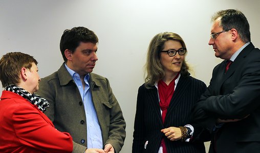 Prof. Dr. Christiane Fritze, Jan-Ulrich Bittlinger, Prof. Anne Bergner und Stephan Horn  im Gespräch