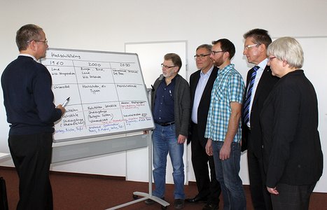 Prof. Dr. Kai Hiltmann (Dozent), Heinz Rembor (Student), Dr. Thomas Kneitz (Dozent), Martin Eisenreich (Student), Hans Rebhan, Vorstand des IZK und Prof. Dr. Jutta Michel (v.li.)  