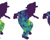 Drei Bilder einer stilisierten Figur der Hochschule Coburg zeigen sie beim Springen und wechseln von einer Detailansicht zu einer farblich abgebildeten Fehleranalyse ihrer Bewegung. Eine Gradientenskala von 0 bis 250 im Logarithmus auf der rechten Seite hebt den 2-Norm-Fehler in den Positionen hervor.