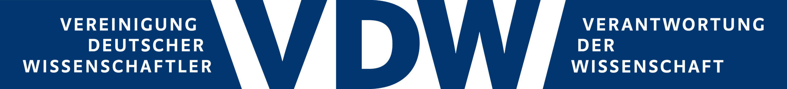 VDW25-Logo_ohne Rand Weißer Text auf blauem Hintergrund mit einem großen "VDW" in der Mitte. Auf der linken Seite: "Vereinigung Deutscher Wissenschaftler". Auf der rechten Seite: "Verantwortung der Wissenschaft". Hervorhebung VDW-Aktionstag 2025. at Hochschule Coburg