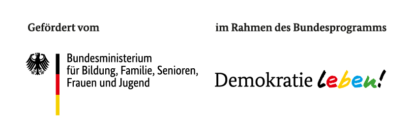 Logo des Bundesministeriums für Familie, Senioren, Frauen und Jugend zur Förderung des Programms „Demokratie leben!“, wie es während der Coburger Nachhaltigkeitstage zu sehen war. at Hochschule Coburg