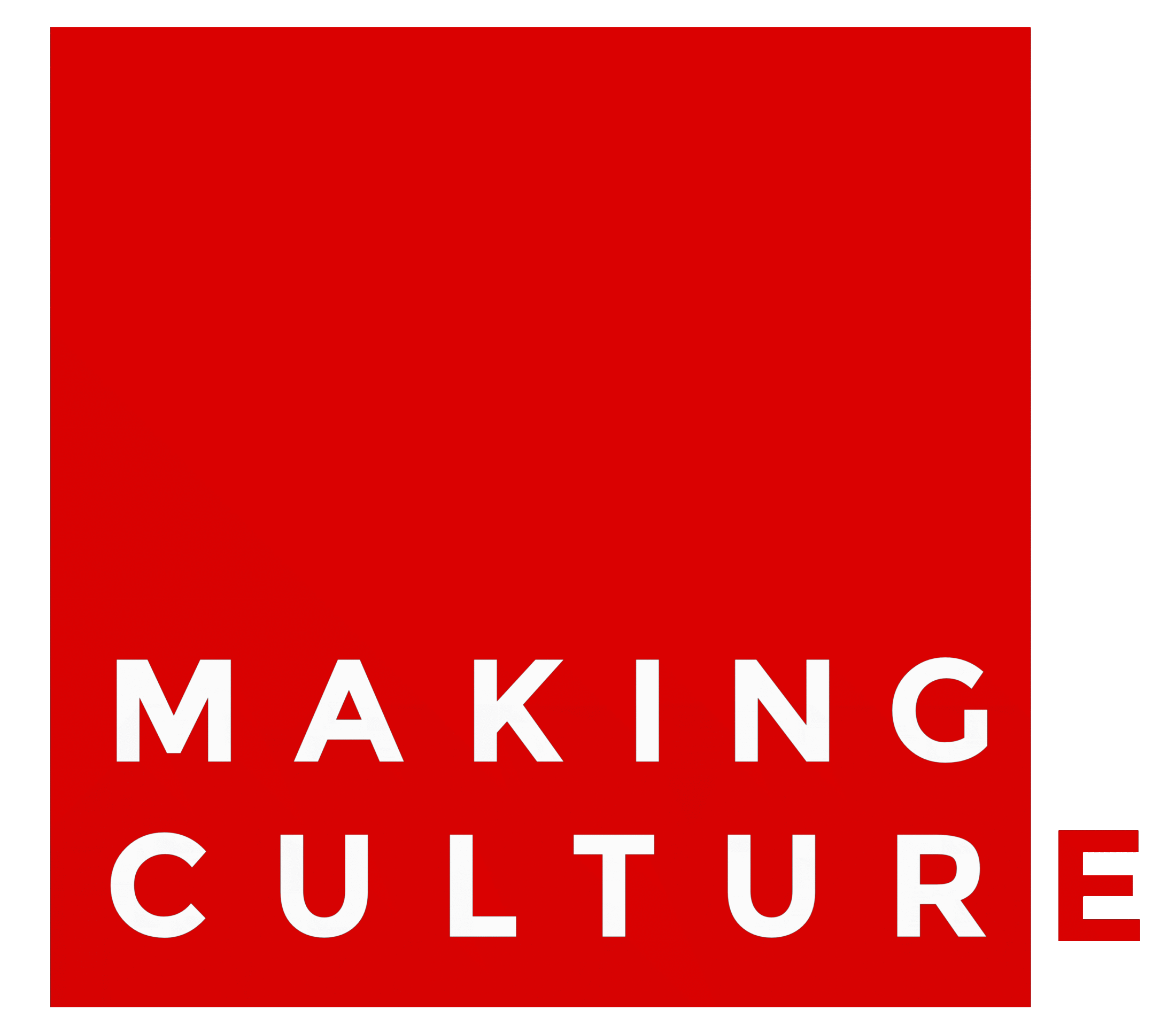 Der Schriftzug „MAKING CULTURE“ in Weiß, wobei der letzte Buchstabe „E“ rot ist, vor einem roten quadratischen Hintergrund für die Coburger Nachhaltigkeitstage. at Hochschule Coburg