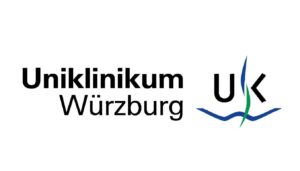 Logo des Uniklinikums Würzburg mit dem Namen der Einrichtung in schwarzer Schrift auf der linken Seite und einem abstrakten