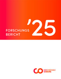 Cover of a research report with a red-orange gradient background, displaying the text “Forschungsbericht ’25” at the top and the Hochschule Coburg logo at the bottom. at Hochschule Coburg
